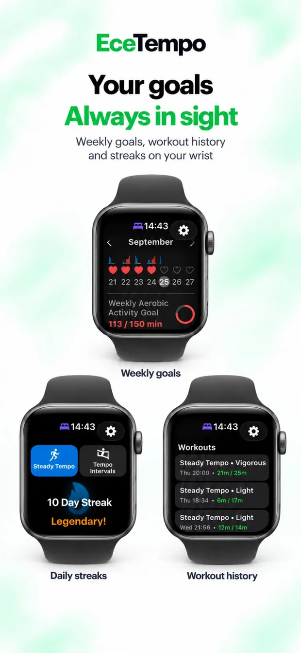 Weekly goals, daily streaks and workout history on Apple Watch