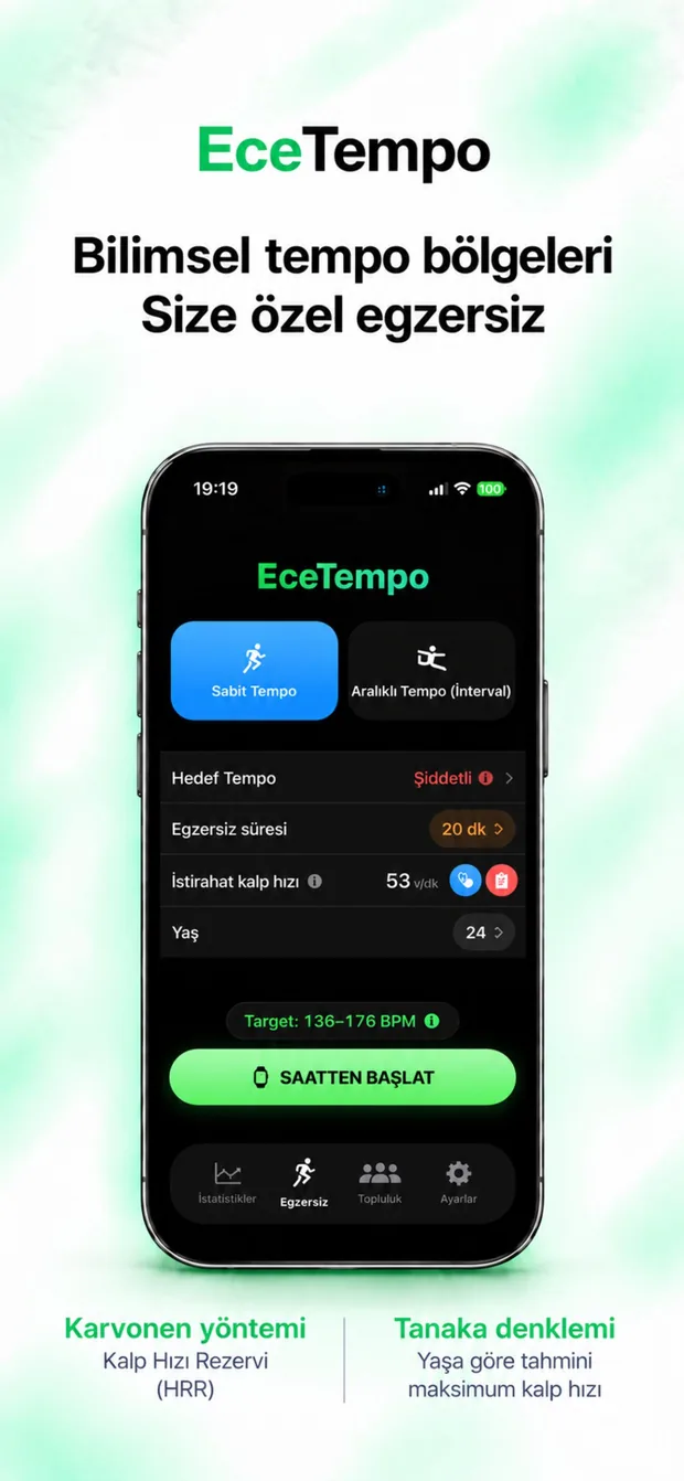 iPhone’da Sabit Tempo ayarları: yaş, istirahat kalp hızı ve hedef aralık